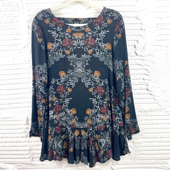 Free People Mini Dress Floral Ruffle Hem Festival Bohemian Hippie Feminine M - Picture 1 of 15